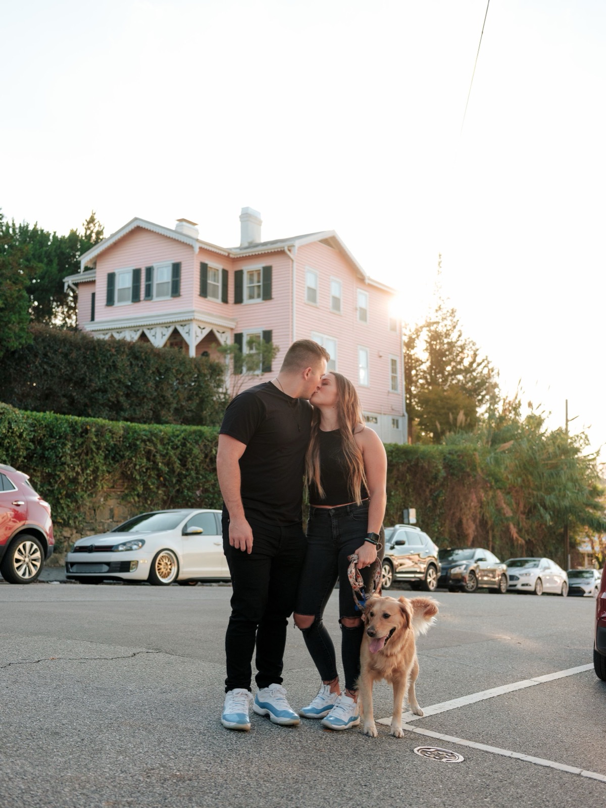 newly engaged couple with dog in richmond va