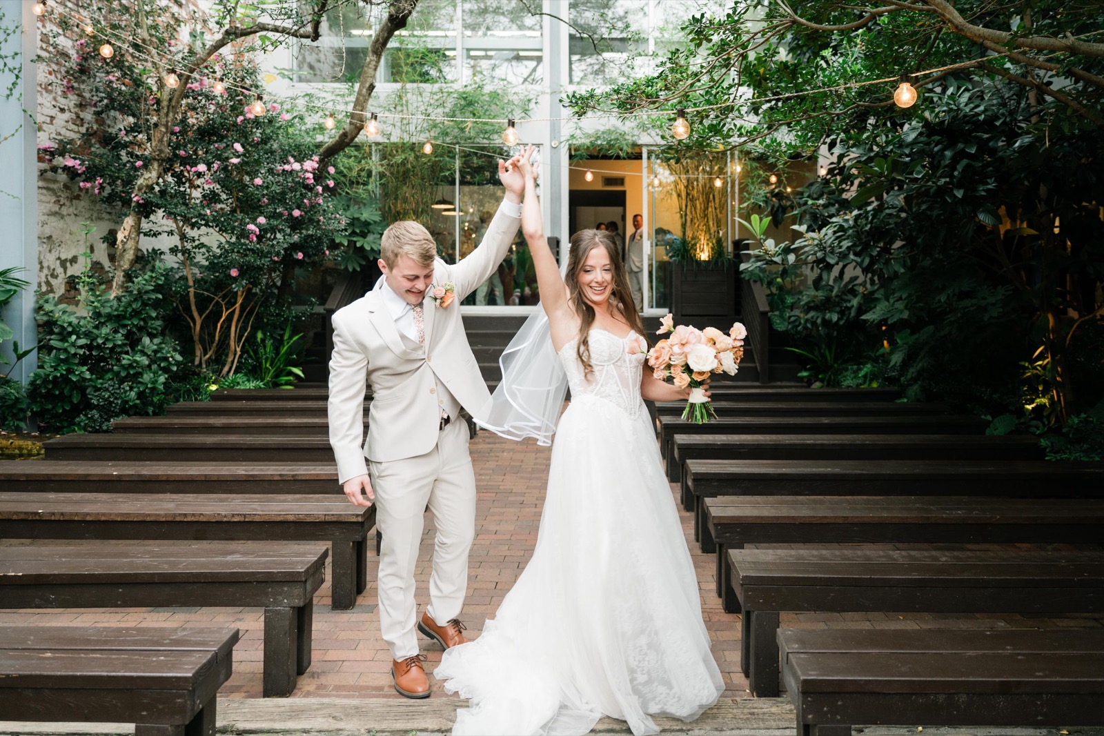 couples getting married at an outdoor wedding venue at the Atrium in Wilmington, NC