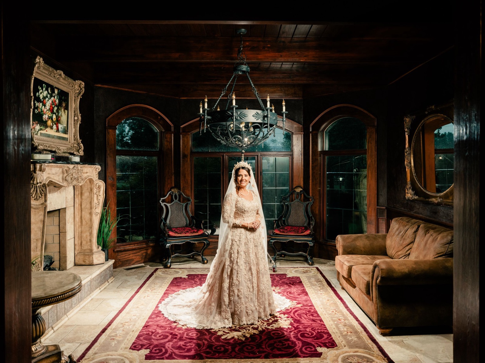 indoor bridal portrait at Champagne Manor