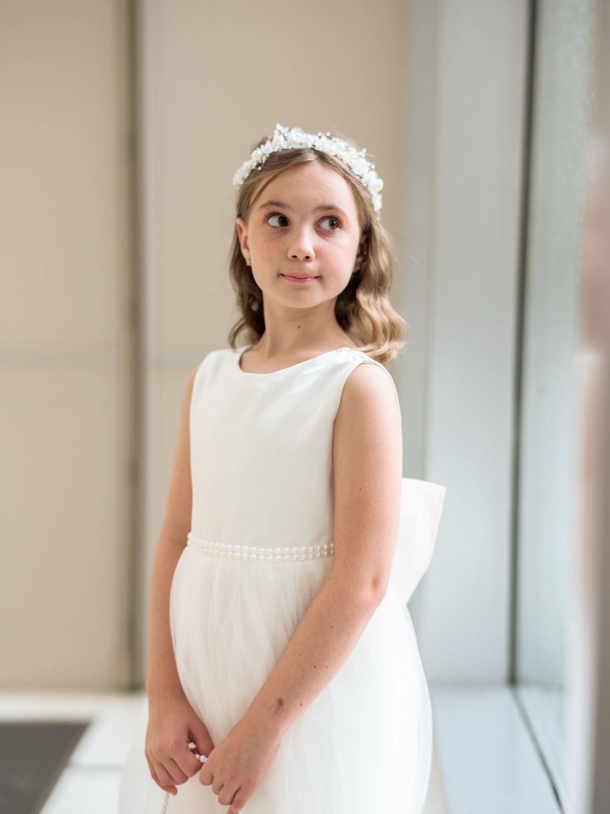 bridal portraits with flower girl in Caffe Luna