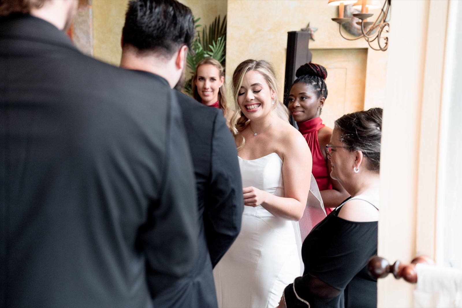 Celebrants, bride and groom attend raleigh Wedding at Caffe Luna