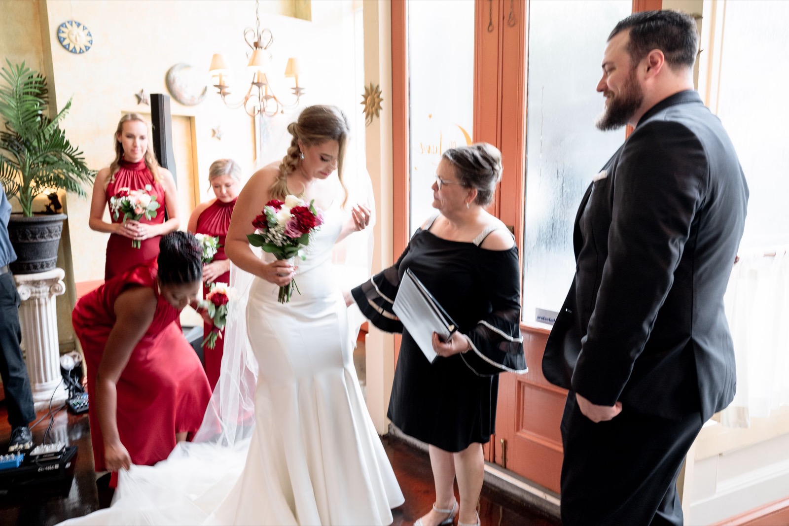Celebrants, bride and groom attend raleigh Wedding at Caffe Luna