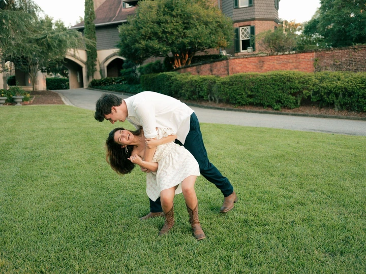 couples being playful in the courtyard